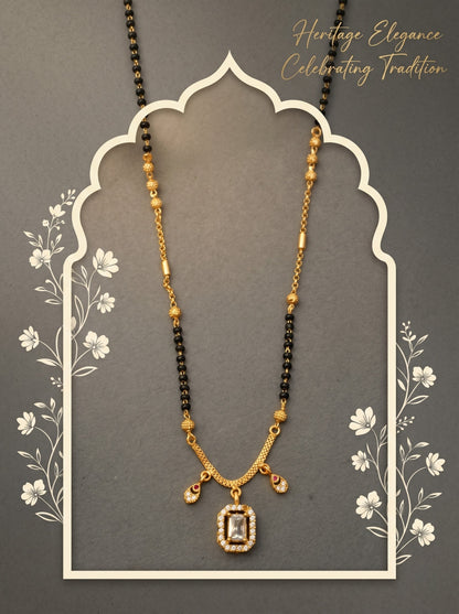 Gold-Toned Stone Studded Mangalsutra with Matching Earrings Combo Set
