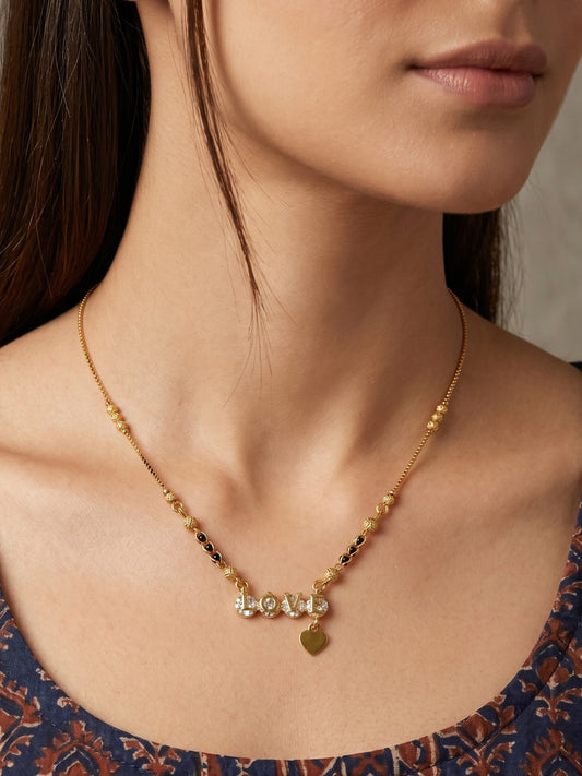 Gold-Toned Stone Studded Mangalsutra with Matching Earrings Combo Set