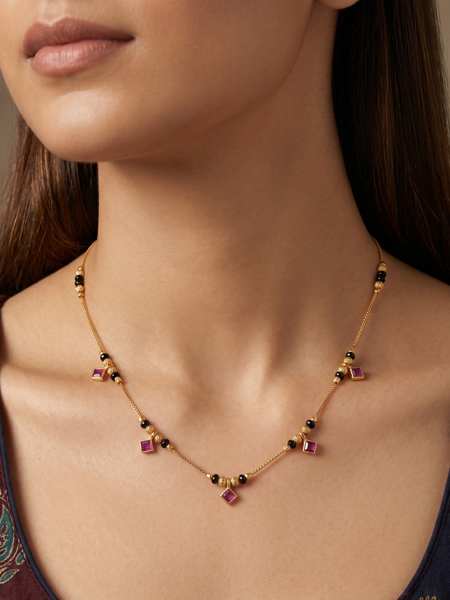 Gold-Toned Stone Studded Mangalsutra with Matching Earrings Combo Set