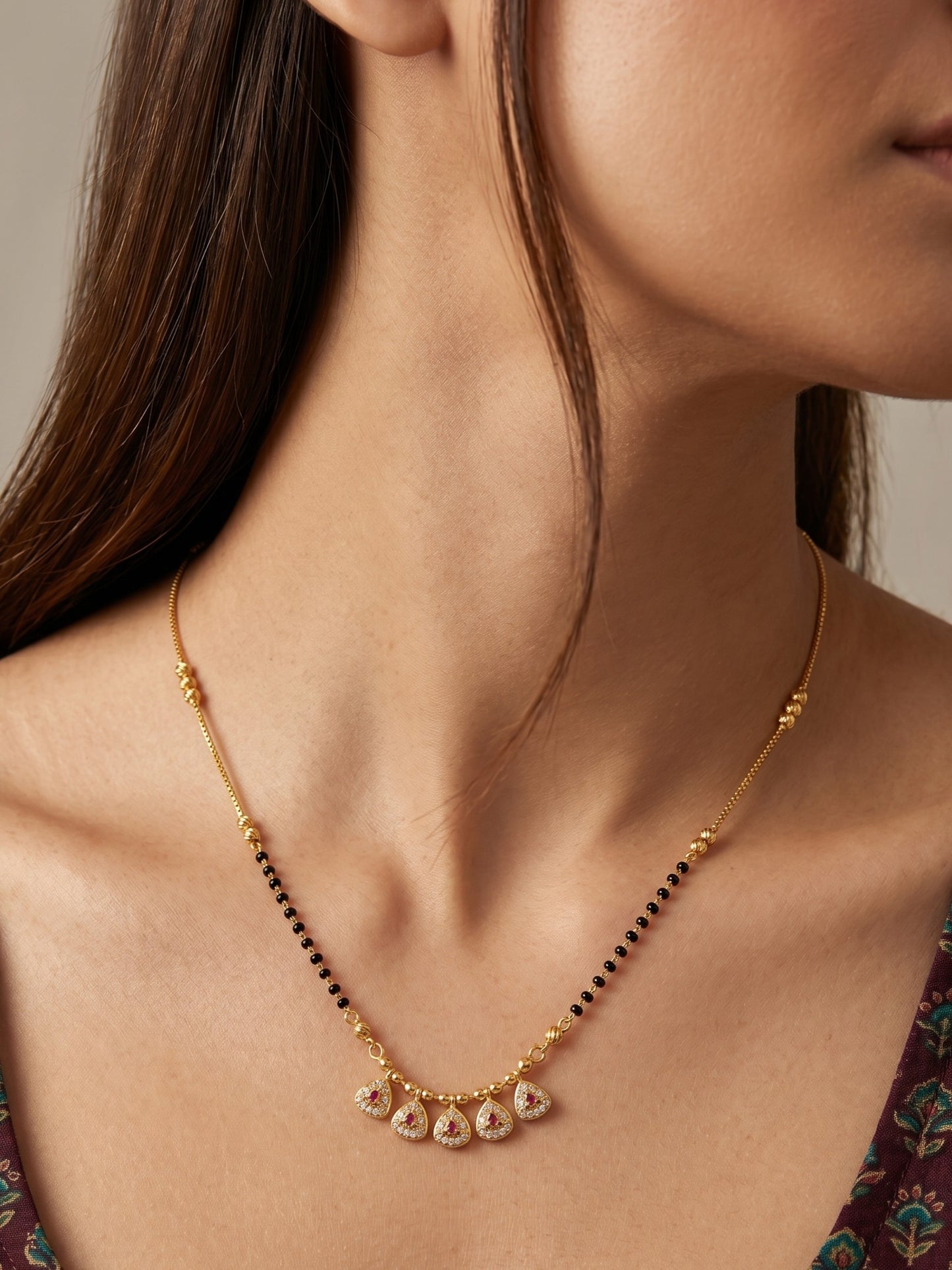 Gold-Toned Stone Studded Mangalsutra with Matching Earrings Combo Set