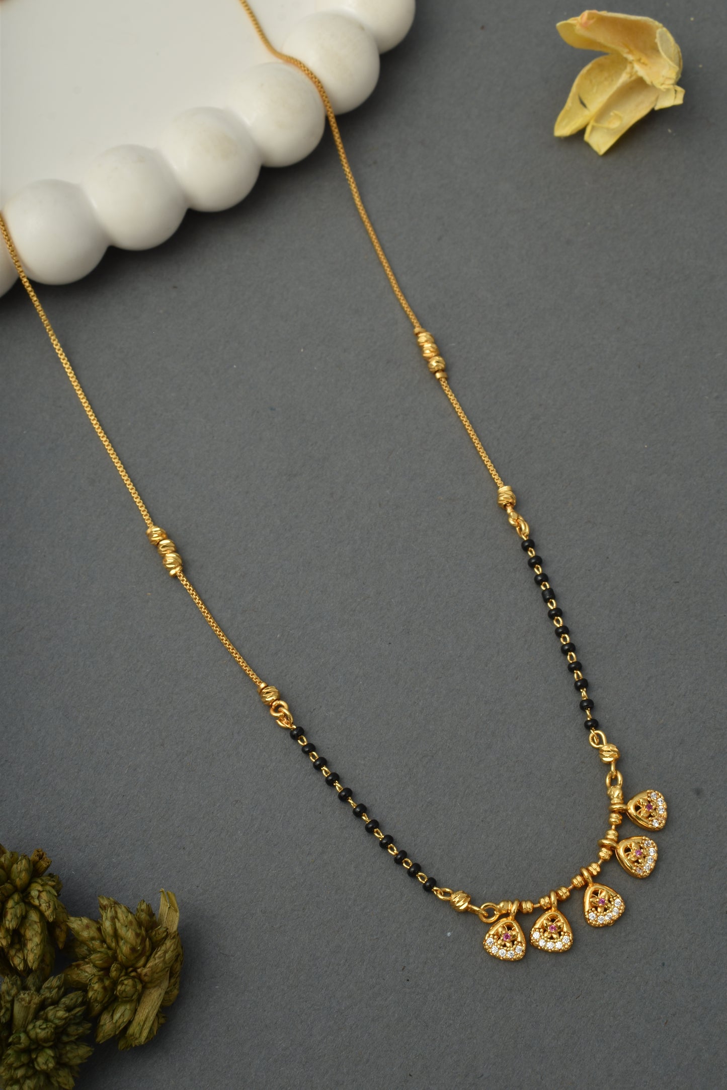 Gold-Toned Stone Studded Mangalsutra with Matching Earrings Combo Set