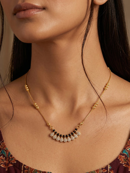Gold-Toned Stone Studded Mangalsutra with Matching Earrings Combo Set