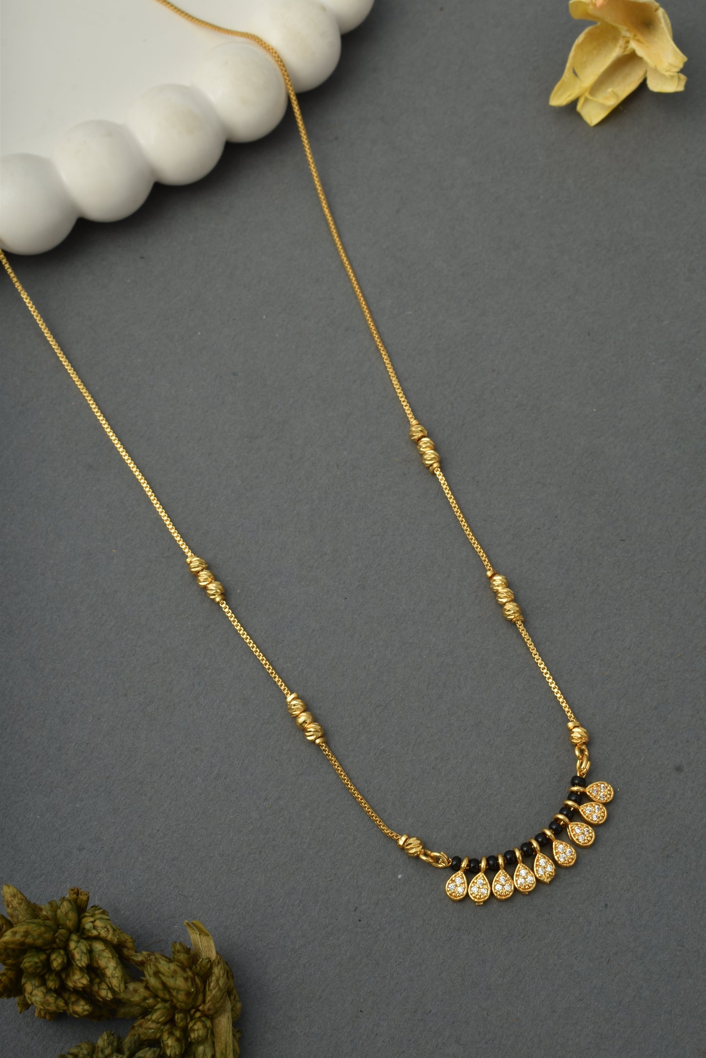 Gold-Toned Stone Studded Mangalsutra with Matching Earrings Combo Set