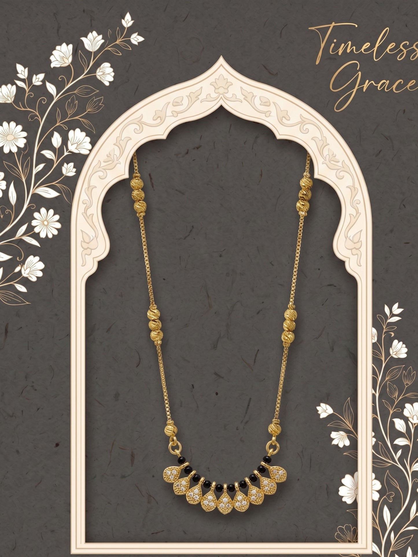 Gold-Toned Stone Studded Mangalsutra with Matching Earrings Combo Set
