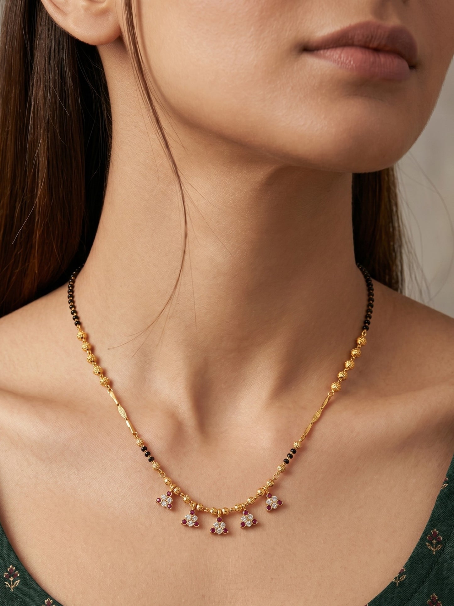 Gold-Toned Stone Studded Mangalsutra with Matching Earrings Combo Set