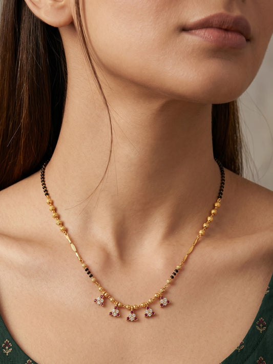Gold-Toned Stone Studded Mangalsutra with Matching Earrings Combo Set