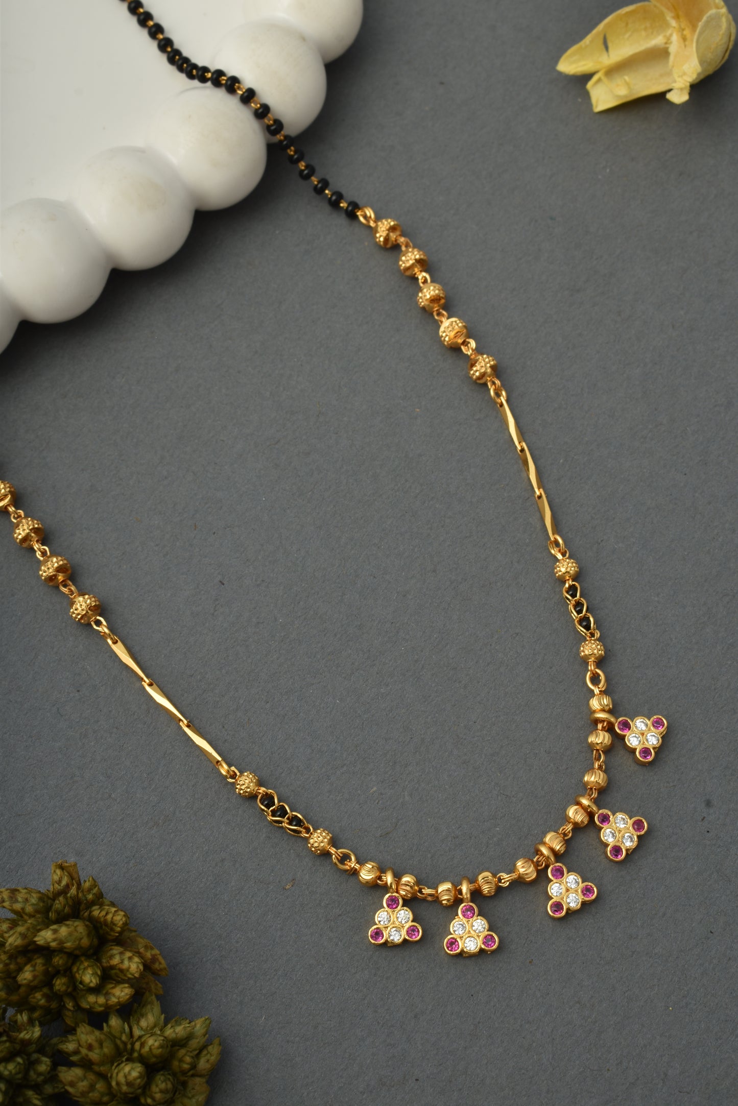 Gold-Toned Stone Studded Mangalsutra with Matching Earrings Combo Set