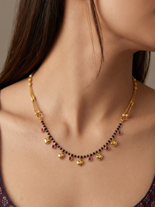 Gold-Toned Stone Studded Mangalsutra with Matching Earrings Combo Set