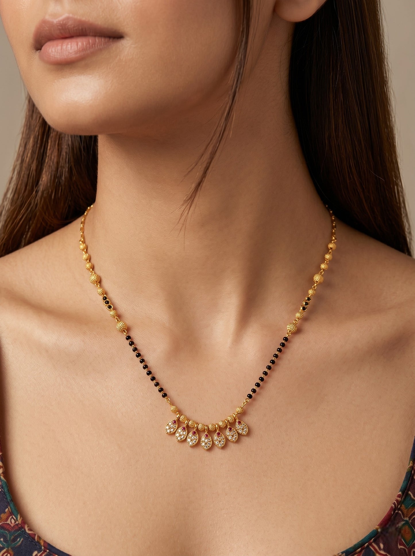 Gold-Toned Stone Studded Mangalsutra with Matching Earrings Combo Set