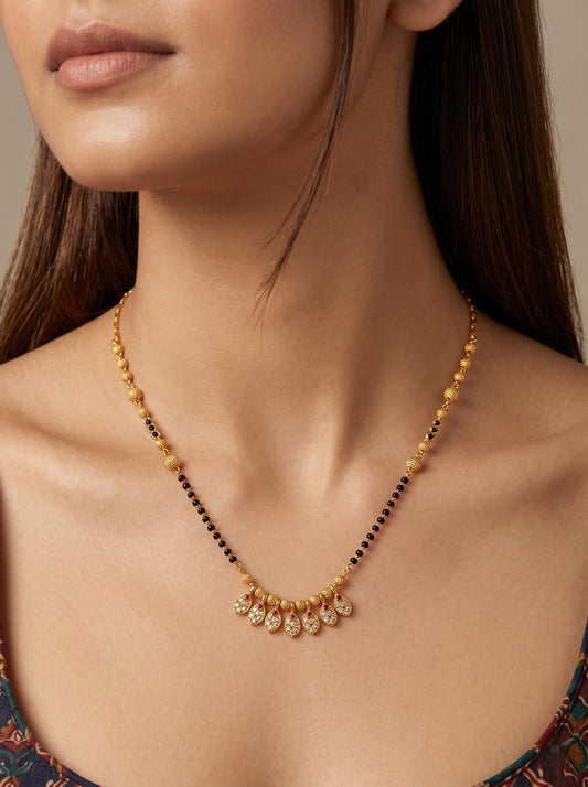 Gold-Toned Stone Studded Mangalsutra with Matching Earrings Combo Set