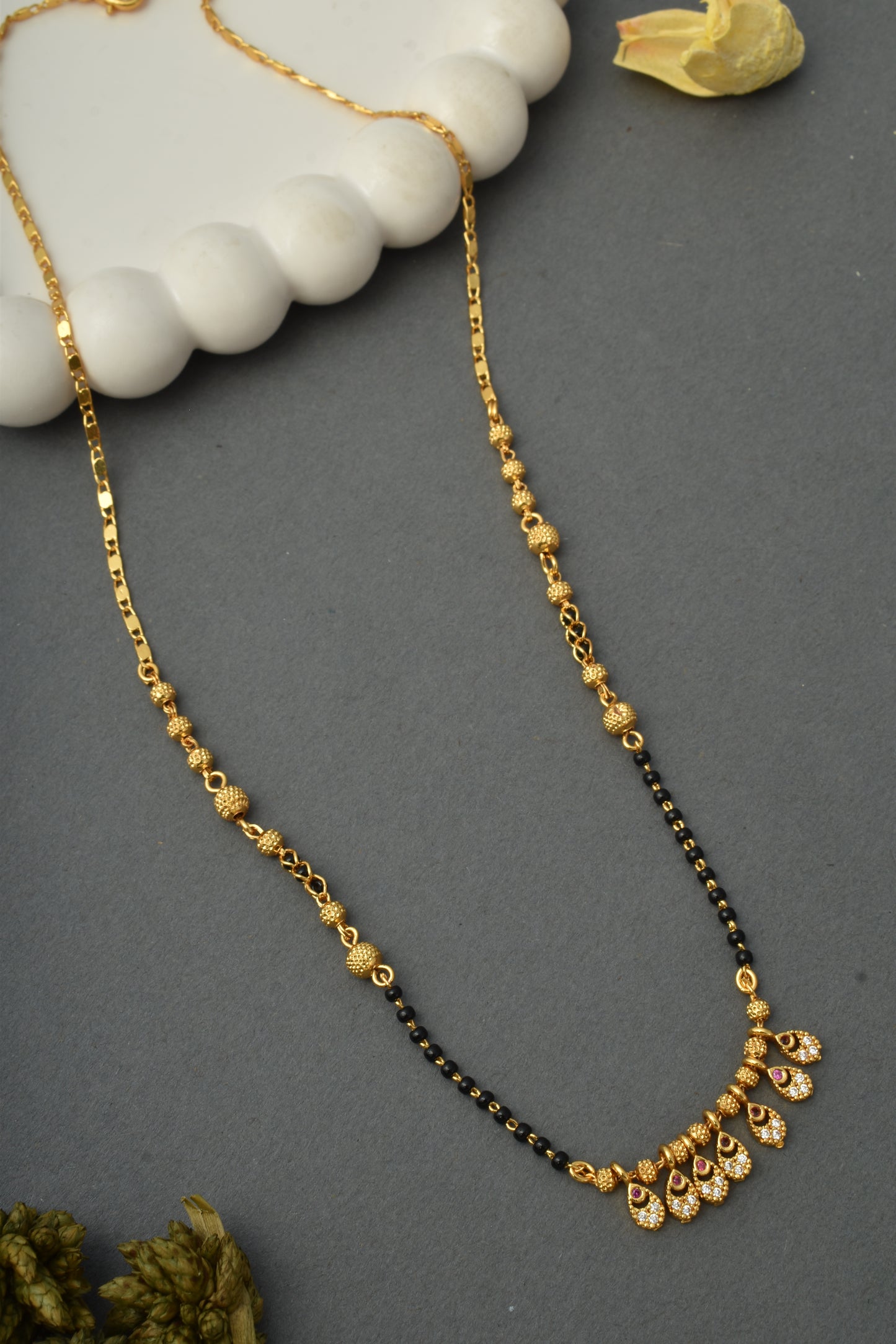 Gold-Toned Stone Studded Mangalsutra with Matching Earrings Combo Set