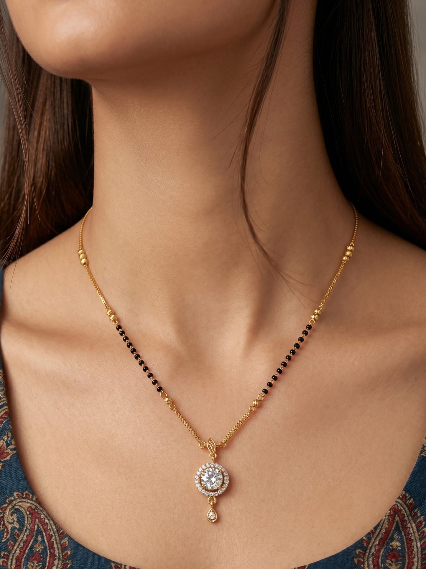Gold-Toned Stone Studded Mangalsutra with Matching Earrings Combo Set