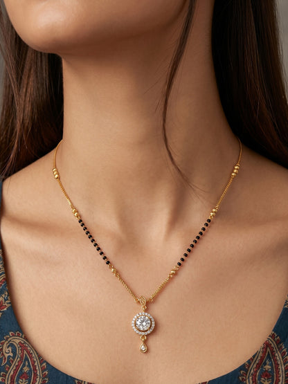 Gold-Toned Stone Studded Mangalsutra with Matching Earrings Combo Set