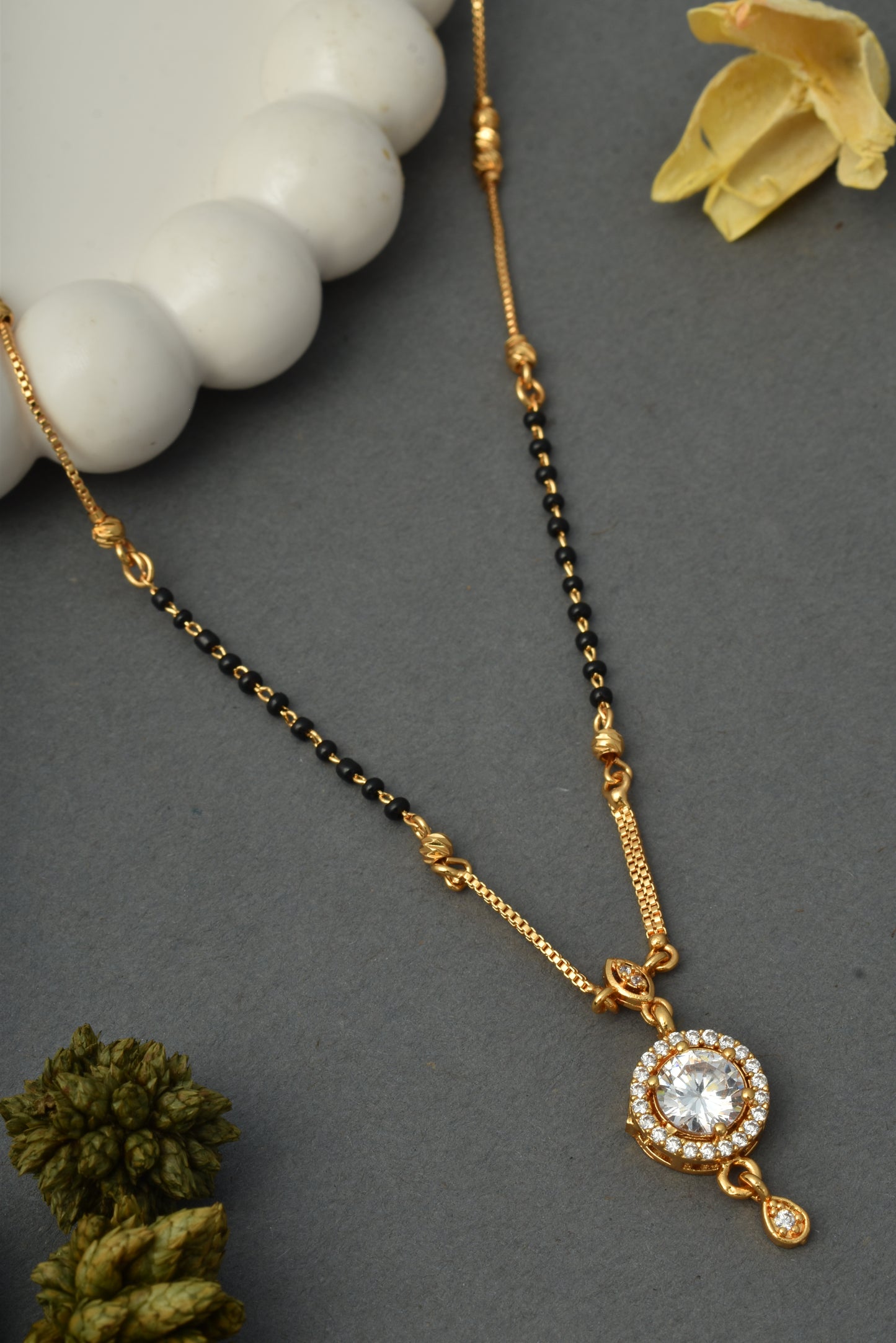 Gold-Toned Stone Studded Mangalsutra with Matching Earrings Combo Set