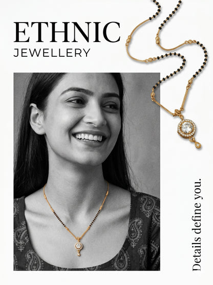 Gold-Toned Stone Studded Mangalsutra with Matching Earrings Combo Set