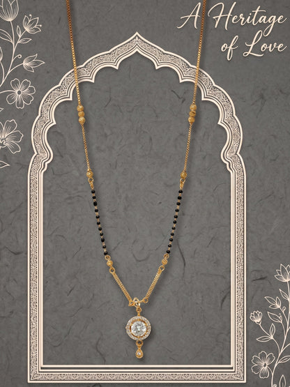Gold-Toned Stone Studded Mangalsutra with Matching Earrings Combo Set