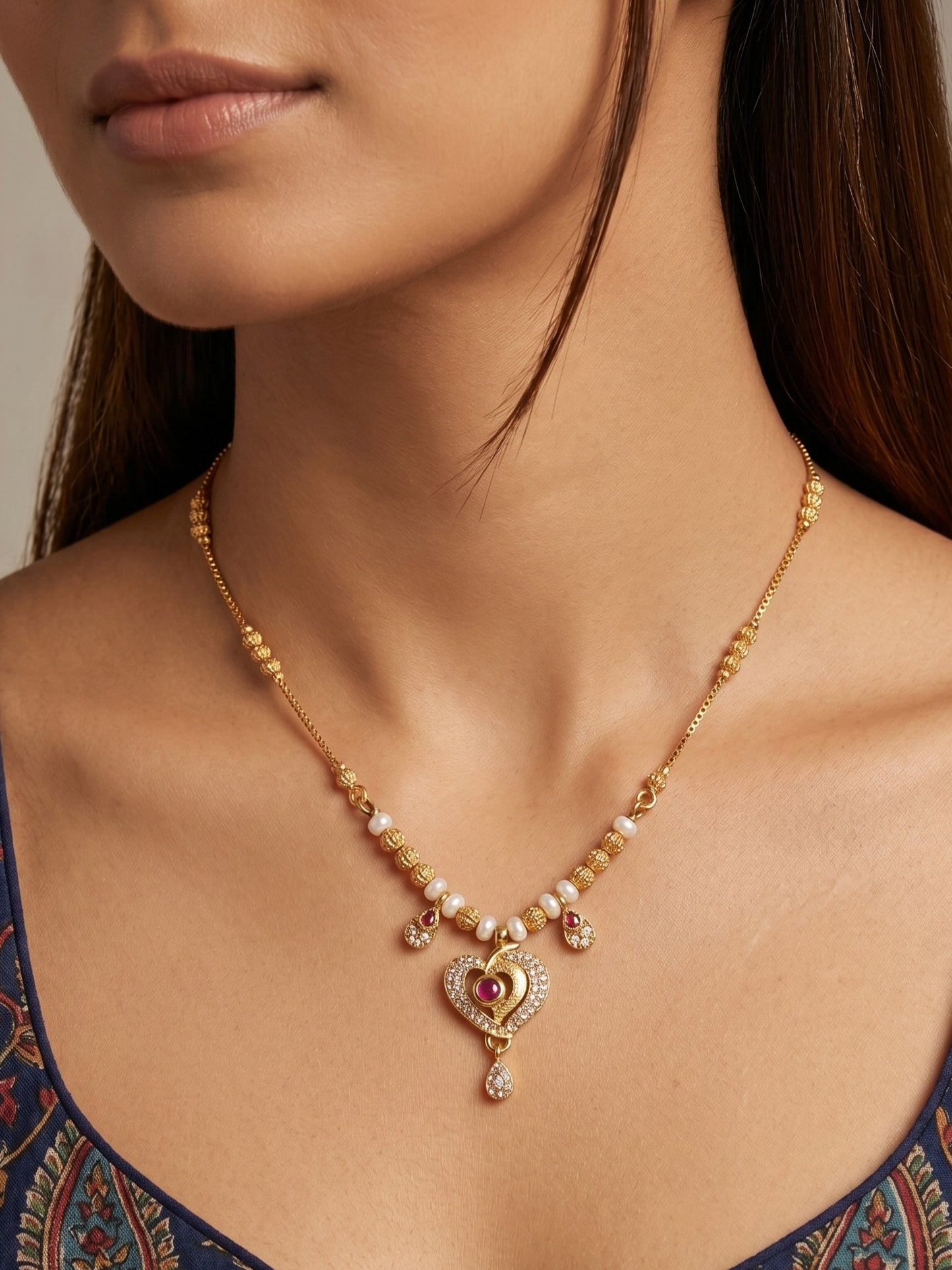 Ethnic Gold-Toned Tanmaniya Necklace for Women
