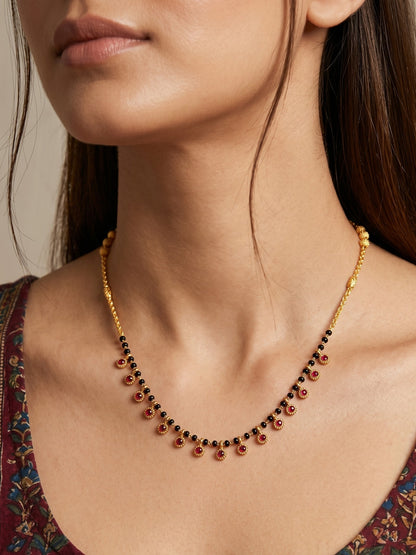 Gold-Toned Stone Studded Mangalsutra with Matching Earrings Combo Set