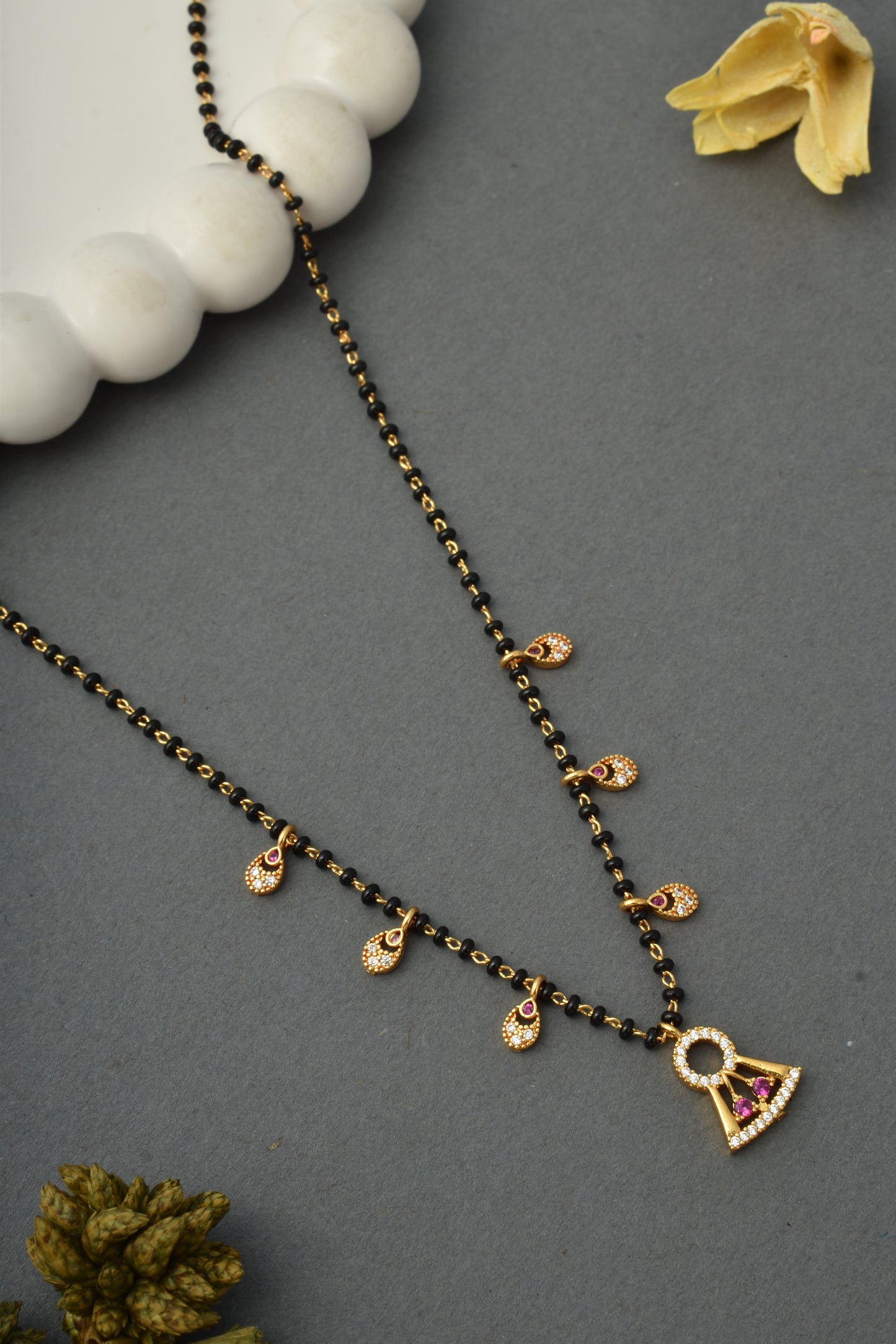 Gold-Toned Stone Studded Mangalsutra with Matching Earrings Combo Set