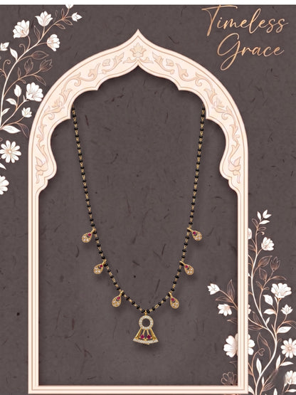 Gold-Toned Stone Studded Mangalsutra with Matching Earrings Combo Set