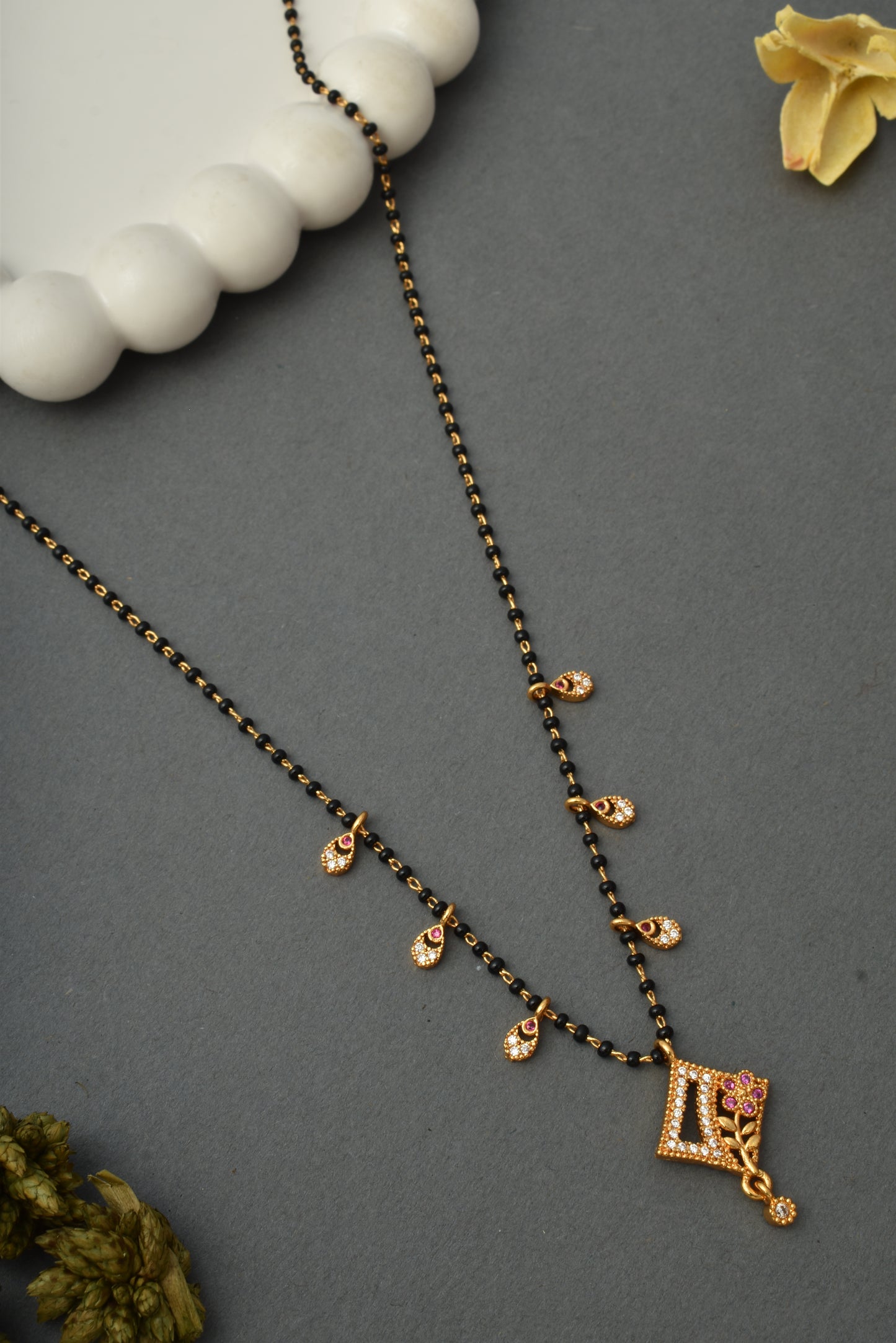 Gold-Toned Stone Studded Mangalsutra with Matching Earrings Combo Set