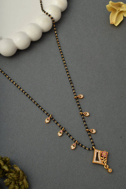 Gold-Toned Stone Studded Mangalsutra with Matching Earrings Combo Set