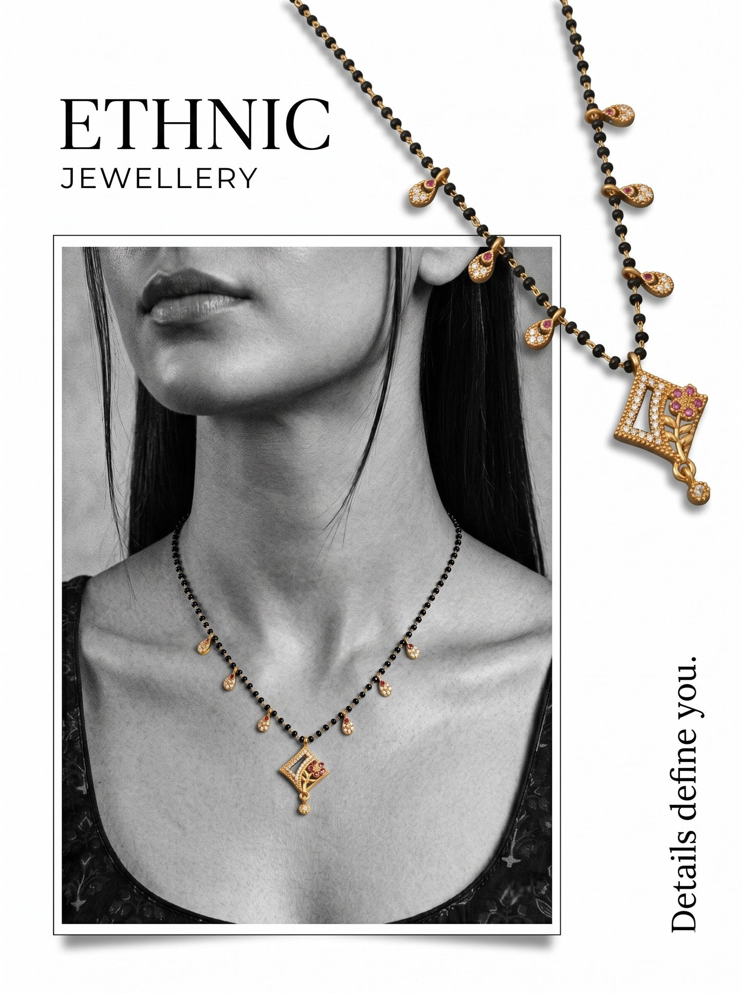Gold-Toned Stone Studded Mangalsutra with Matching Earrings Combo Set
