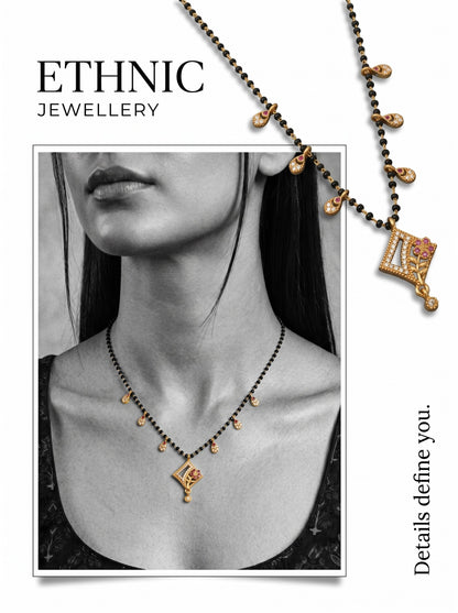 Gold-Toned Stone Studded Mangalsutra with Matching Earrings Combo Set