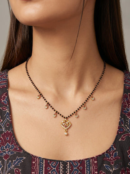 Gold-Toned Stone Studded Mangalsutra with Matching Earrings Combo Set