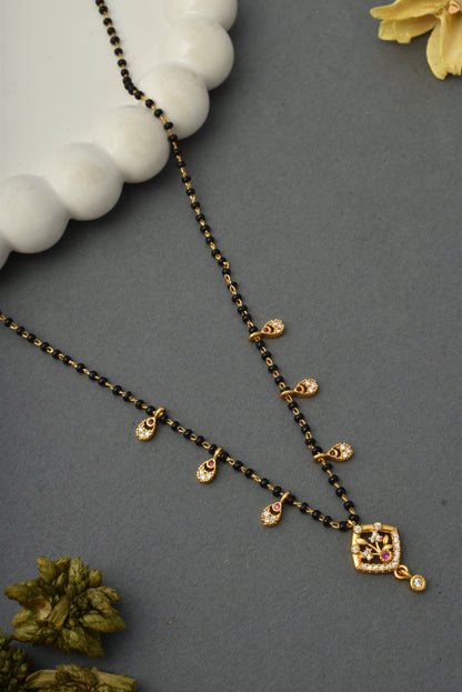 Gold-Toned Stone Studded Mangalsutra with Matching Earrings Combo Set