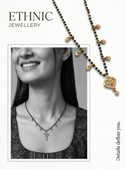 Gold-Toned Stone Studded Mangalsutra with Matching Earrings Combo Set