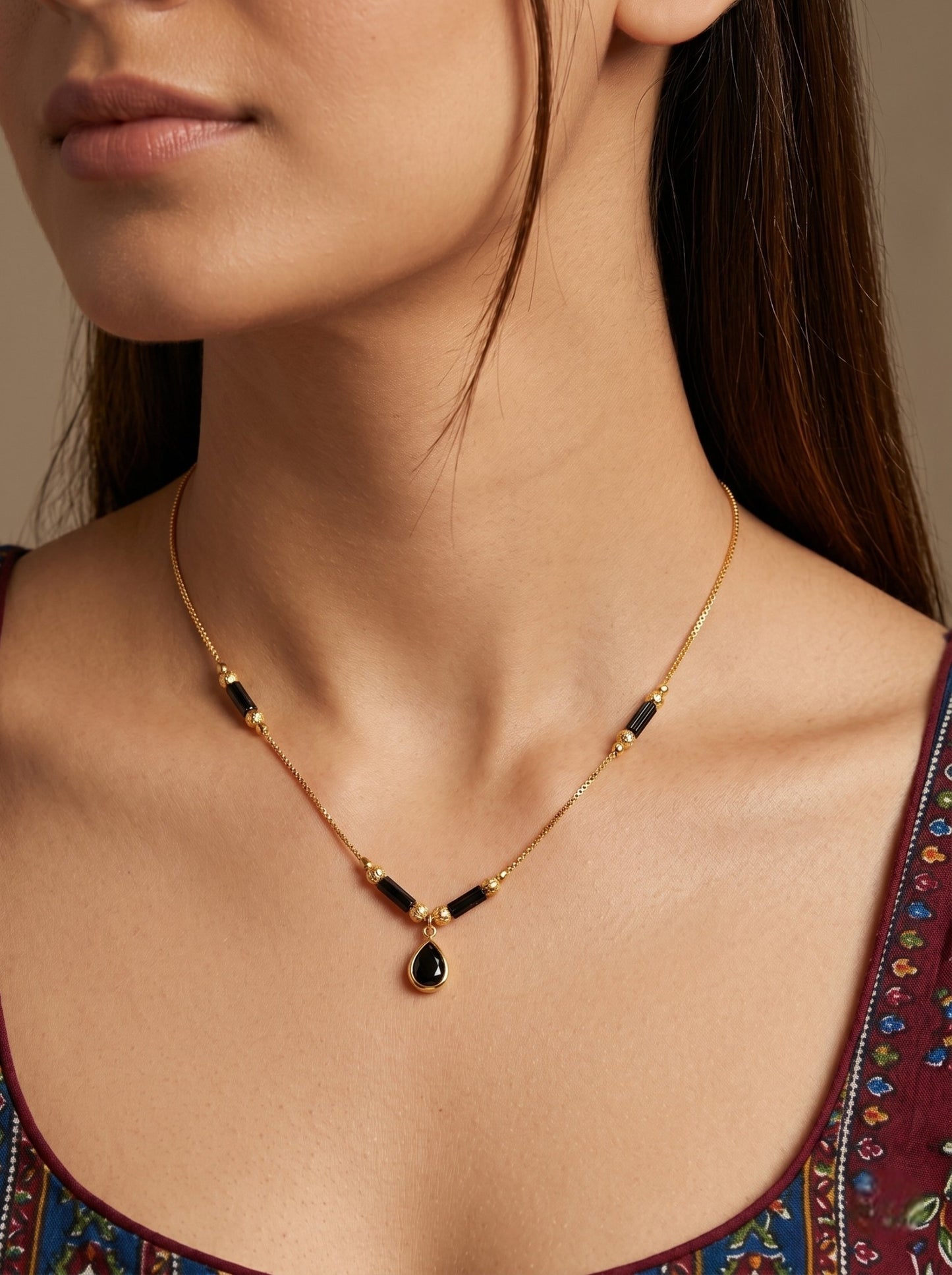 Gold-Toned Stone Studded Mangalsutra with Matching Earrings Combo Set