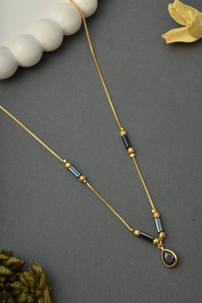 Gold-Toned Stone Studded Mangalsutra with Matching Earrings Combo Set
