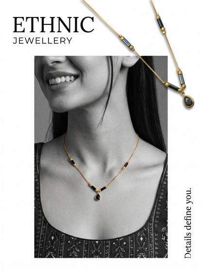 Gold-Toned Stone Studded Mangalsutra with Matching Earrings Combo Set