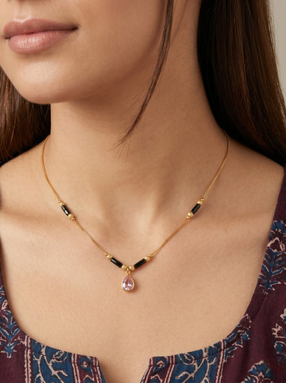 Gold-Toned Stone Studded Mangalsutra with Matching Earrings Combo Set