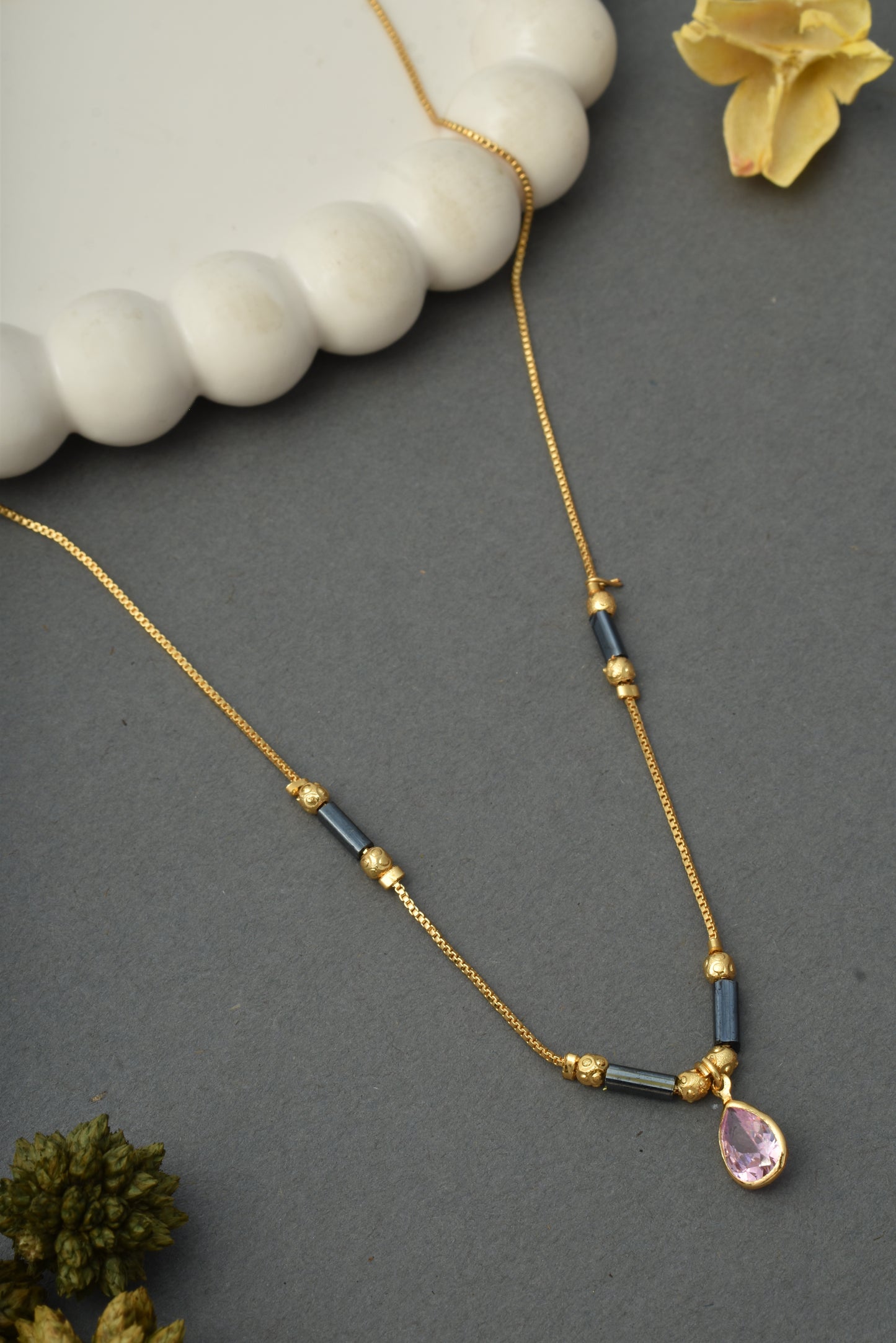 Gold-Toned Stone Studded Mangalsutra with Matching Earrings Combo Set