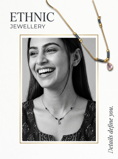 Gold-Toned Stone Studded Mangalsutra with Matching Earrings Combo Set