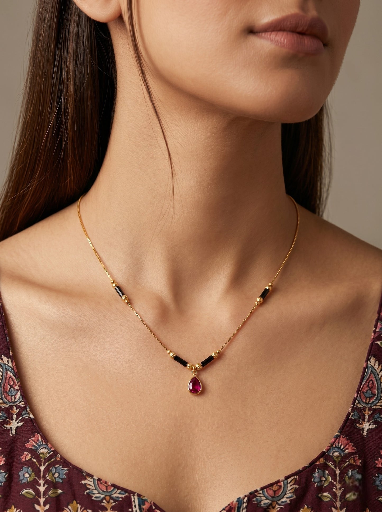 Gold-Toned Stone Studded Mangalsutra with Matching Earrings Combo Set