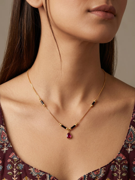 Gold-Toned Stone Studded Mangalsutra with Matching Earrings Combo Set