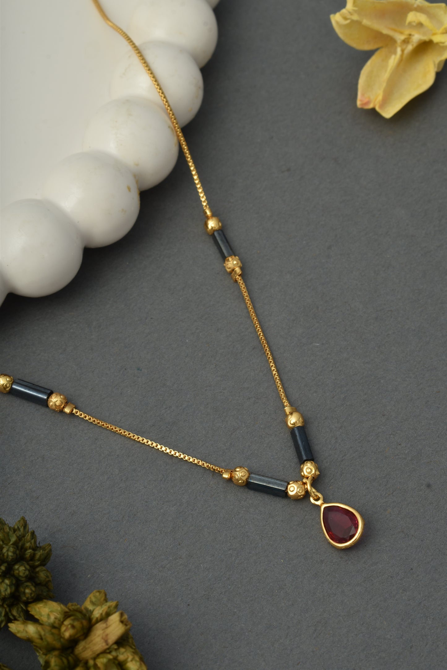Gold-Toned Stone Studded Mangalsutra with Matching Earrings Combo Set