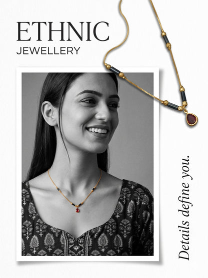 Gold-Toned Stone Studded Mangalsutra with Matching Earrings Combo Set