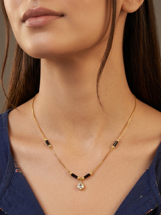 Gold-Toned Stone Studded Mangalsutra with Matching Earrings Combo Set