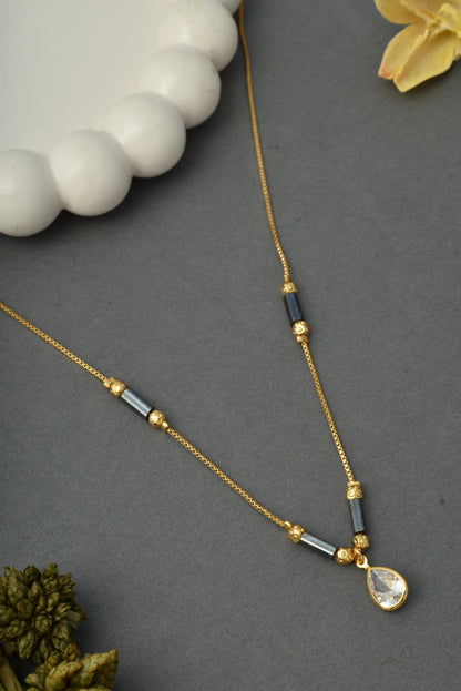 Gold-Toned Stone Studded Mangalsutra with Matching Earrings Combo Set