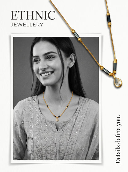 Gold-Toned Stone Studded Mangalsutra with Matching Earrings Combo Set