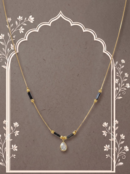 Gold-Toned Stone Studded Mangalsutra with Matching Earrings Combo Set