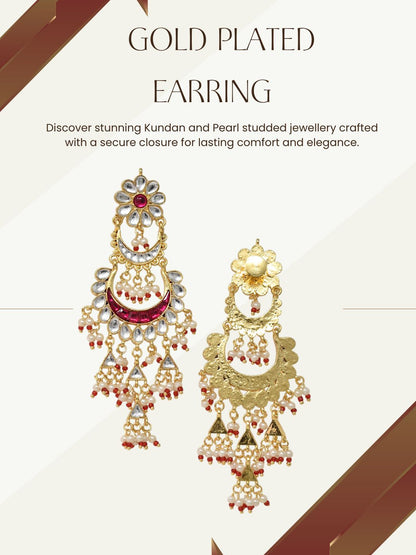 Women Gold-Toned Kundan Inspired Long Chandbali Earrings