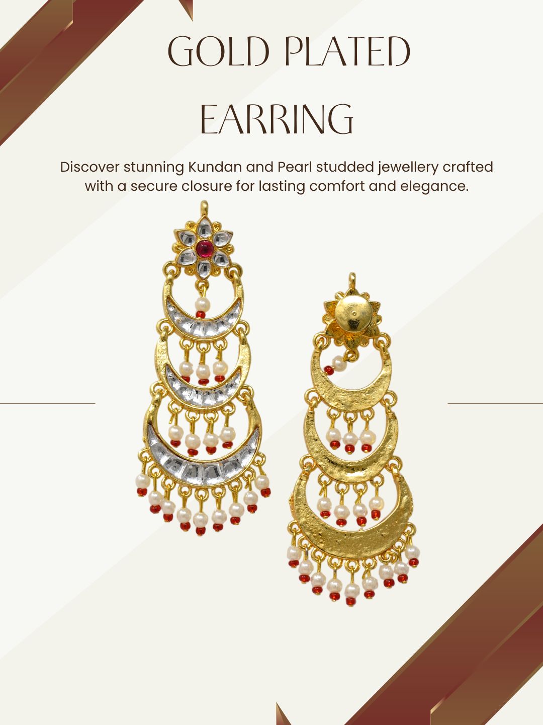 Women Gold-Toned Layered Crescent Pearl Drop Earrings