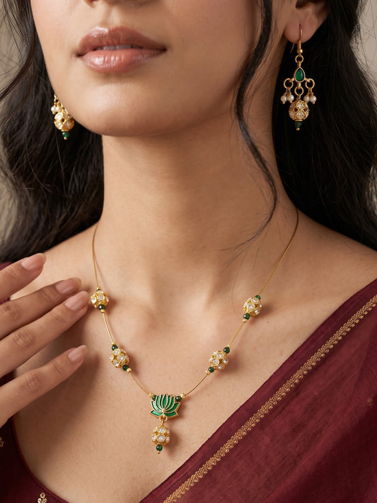 Gold-Plated Wire Necklace Set with Earring for Women and Girls