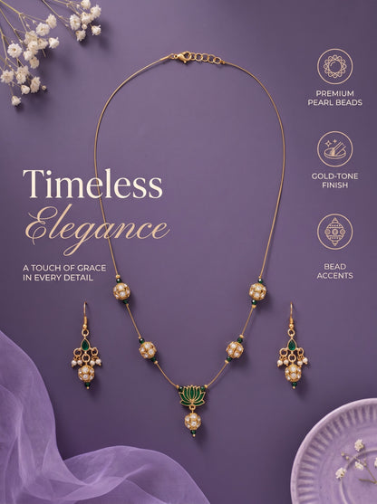 Gold-Plated Wire Necklace Set with Earring for Women and Girls