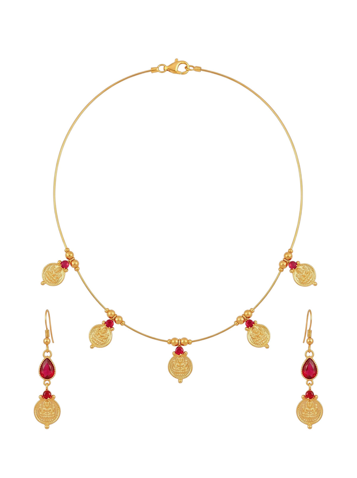 Gold-Plated Temple Coin Wire Necklace Set for Women and Girls